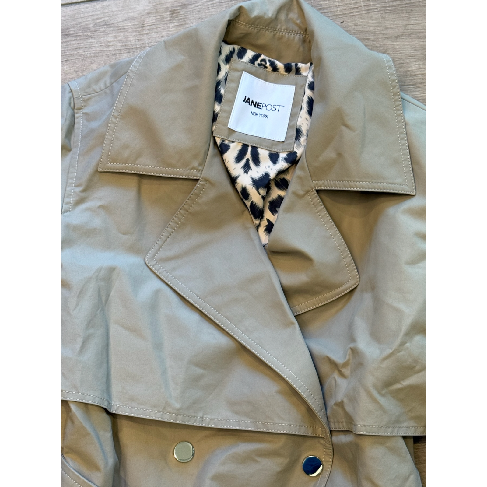 Nwt Jane Post Tan Italian Cotton Modern Snap Trench Coat Jacket Sz Xs — image 8 of 8